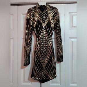 Fashion Nova Gold Sequin Mini Backless Dress